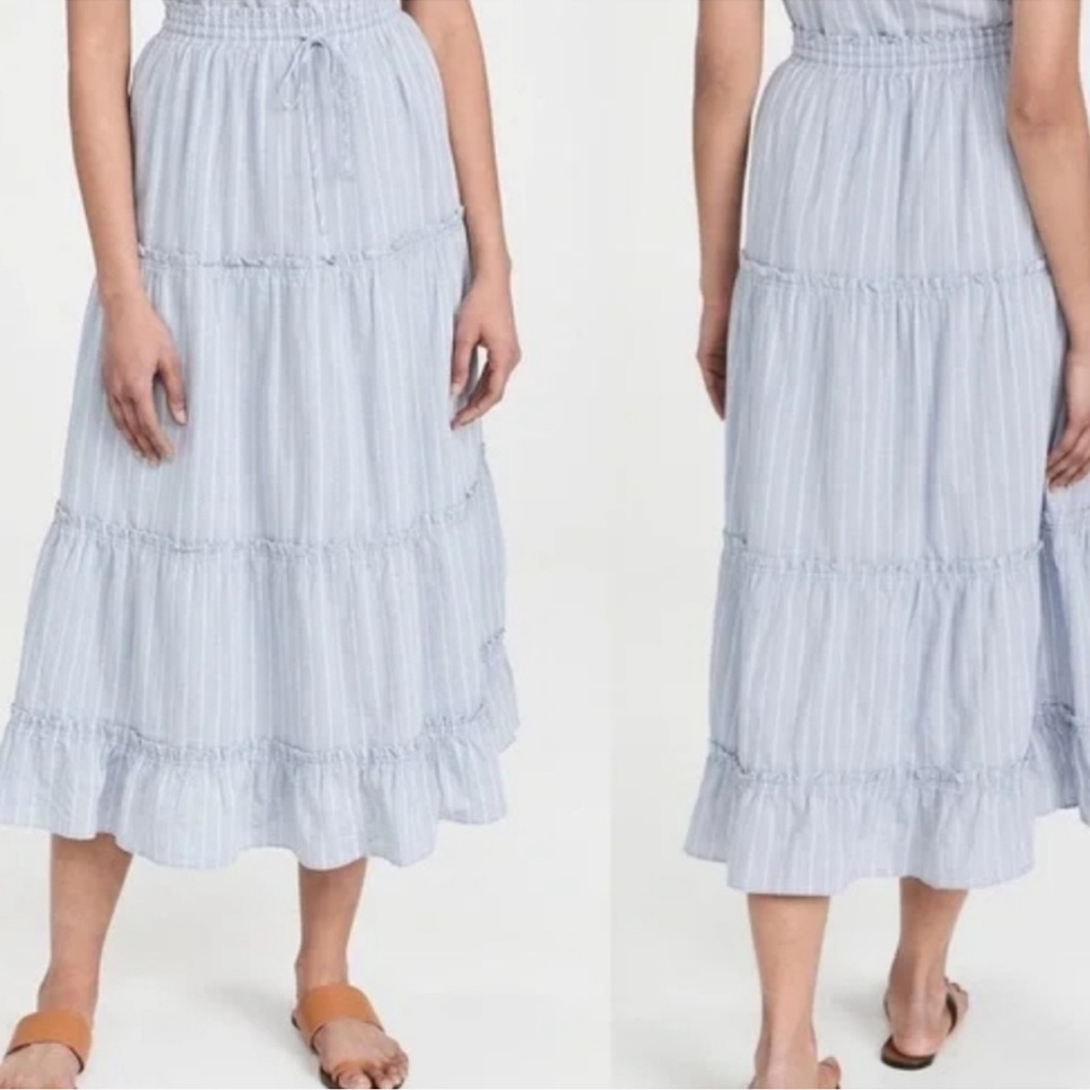 Madewell Striped Pull-On Ruffle Tiered Maxi Skirt‎ blue/ White Size 2X Plus Size